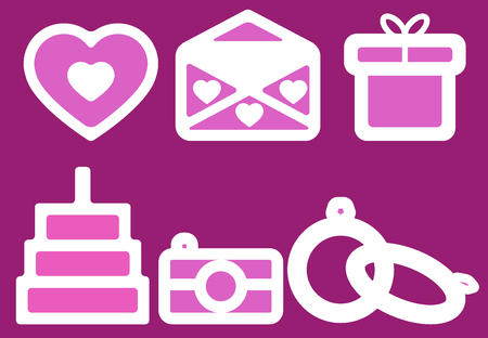 Wedding icons on a dark pink backgroundのイラスト素材