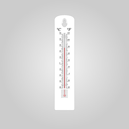 Illustration of outdoor thermometer with scales in Celsius and Fahrenheit on a gray backgroundのイラスト素材