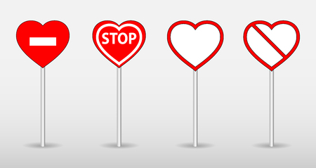 Road signs heart shape. 4 pieces on grey background.のイラスト素材