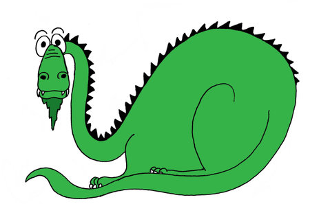 An illustration of a cartoon green dragon, isolated on white.のイラスト素材