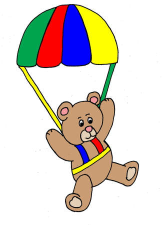 An illustration of a bear parachuting, isolated on white.のイラスト素材