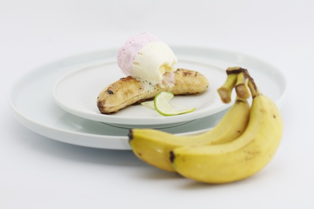 roasted banana with ice creamの写真素材