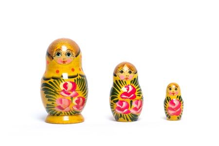 Wooden dolls on white backroundの写真素材