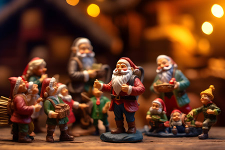 Christmas and New Year miniature scene with Santa Claus. Festive background.の素材