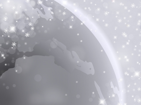 Silver background with earth,snowflakes,bubbles and starsの写真素材
