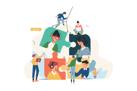 Business company looking for an employee in the form of puzzlesのイラスト素材