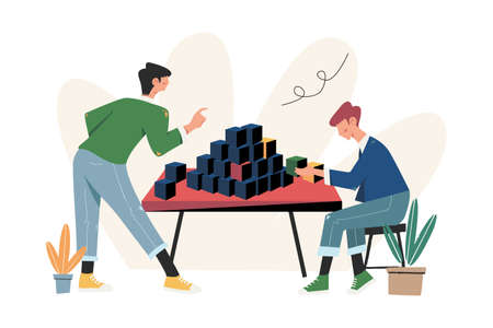 People arrange puzzle elements to build a businessのイラスト素材