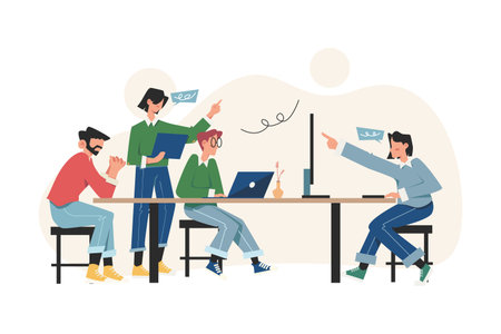 Workers are sitting at the negotiating table thinking and brainstormingのイラスト素材