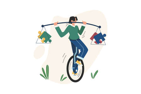 People are balancing puzzle on unicycleのイラスト素材