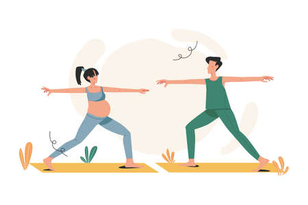 Pregnant woman with her partner in a yoga poseのイラスト素材