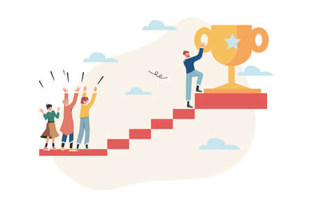 People run to their goal on the stairs to get the trophyのイラスト素材