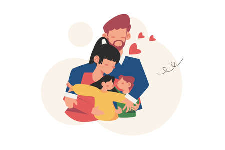 Mother father daughter son holding hands and huggingのイラスト素材