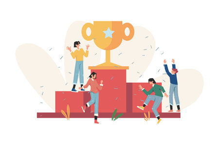 People stand on the podium celebrate best score winner prizeのイラスト素材
