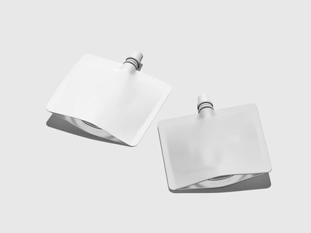 White Blank Dual Spout Pouches Mockup 3D Render