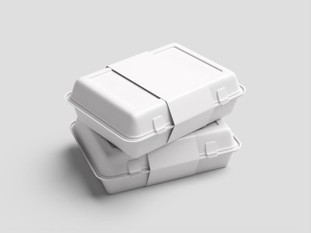 Stacked Empty Fast Food Packaging Isolated 3D Mockupの写真素材
