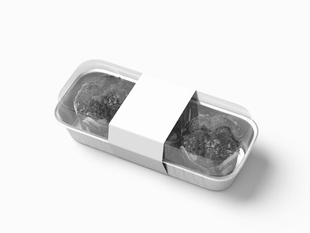 Realistic 3D Mockup of Blank Foil Food Container with White Labelの写真素材