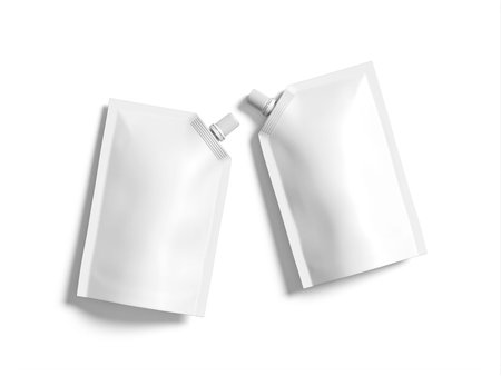 Flat Lay White Blank Two Spout Pouches Mockup 3D Isolated