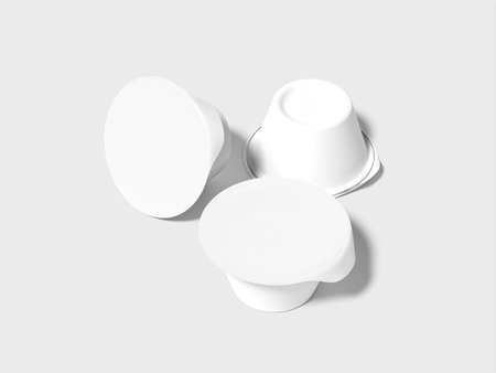 Realistic White Blank Plastic Pudding Cup Packaging Mockup 3D Isolated