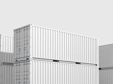 3D Rendering of Stacked White Empty Shipping Cargo Containersの写真素材