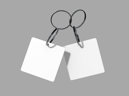 3D Rendered Blank White Floating Square Keychain Mockup,の写真素材
