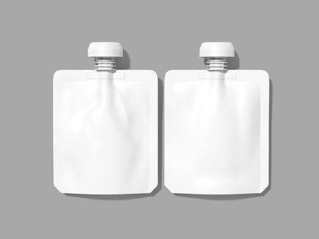 Blank white plastic bottles mockup isolated on grey background. Vector illustration