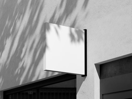 Blank White Signboard on The Wall with Realistic Shadow.の写真素材