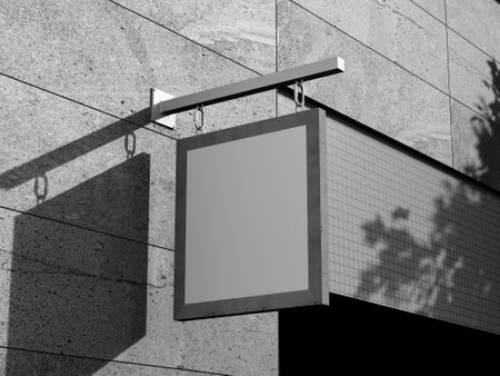 Blank Hanging Sign on the Realistic Wall. 3d Renderingの写真素材