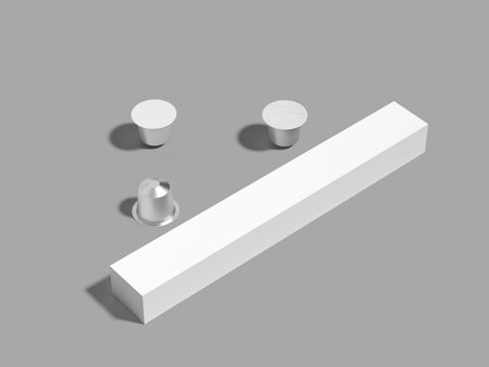 3d Rendering of a white Coffee Capsule Pods Mockup on a Gray Background