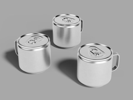 3d Render of Aluminum Drink Cans with Handle Mockup on grey background.の写真素材