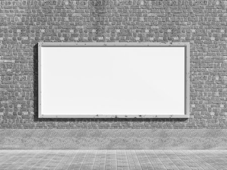 Blank Billboard on Brick Wall, 3d Rendering.の写真素材