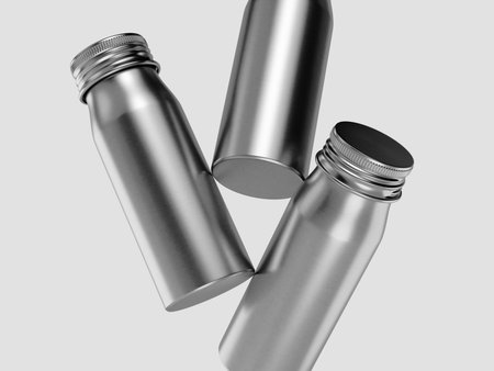 3d Rendering of Stainless Steel Water Bottles Mockupの写真素材