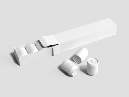 White Blank Can Capsule Packaging Box Mockup, 3d Rendering on Gray Backgroundの写真素材