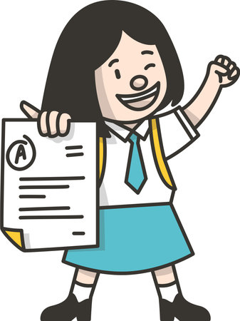 Girl Student with A Grade Report Card Illustration for Educational Success and Motivationのイラスト素材