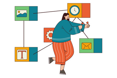 Digital System Integration and Workflow Connectivity Illustrationのイラスト素材