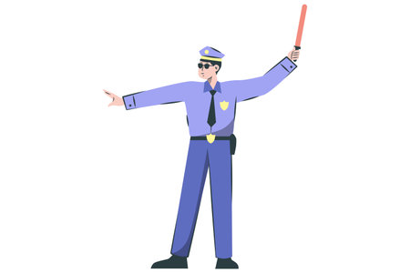 Police Catching and Apprehending a Thief Illustrationのイラスト素材