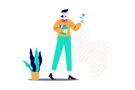 Happy and Welcoming Teacher Illustrationのイラスト素材