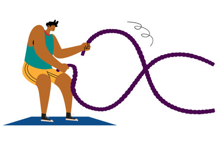 Woman Exercising with Battle Ropes Illustrationのイラスト素材