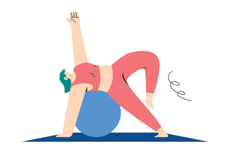 Woman Practicing Pilates or Core Exercise Illustrationのイラスト素材