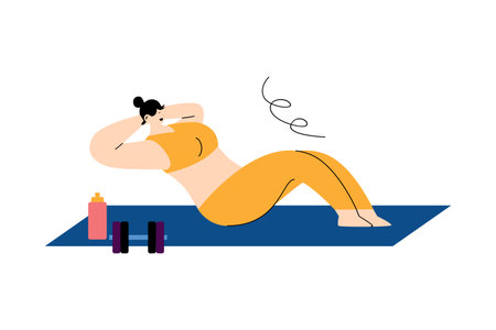 Woman Performing a Sit-Up or Crunch Exercise Illustrationのイラスト素材