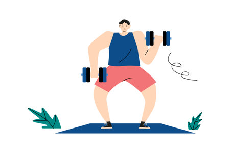 Man Performing a Heavy Dumbbell Lift Illustrationのイラスト素材
