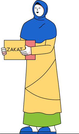 Muslim Girl Holding a Zakat or Donation Box Illustrationのイラスト素材