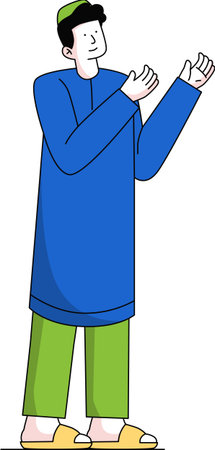 Muslim Man Performing Salat (Prayer) in Ramadan Illustrationのイラスト素材