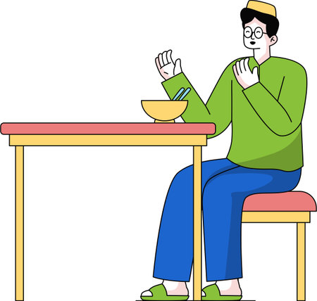 Boy Praying Before Iftar (Breaking Fast) Illustrationのイラスト素材