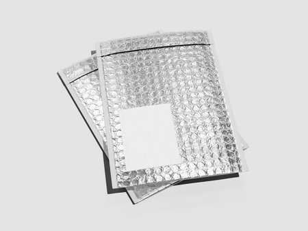 Blank Bubble Mailers Mockup with Front and Back View 3D Rendering Delivery Packaging