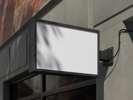 White Blank Rectangle Sign Mockup Wall Mounted Outdoor Display 3D Renderingの写真素材