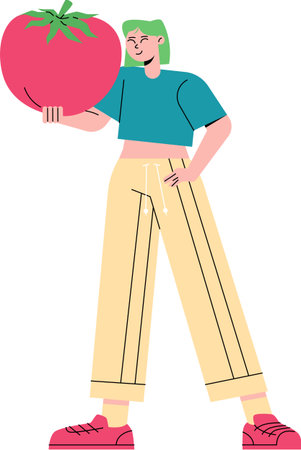 Girl Holding Tomato Fresh Produce Simple Nutrition Healthのイラスト素材
