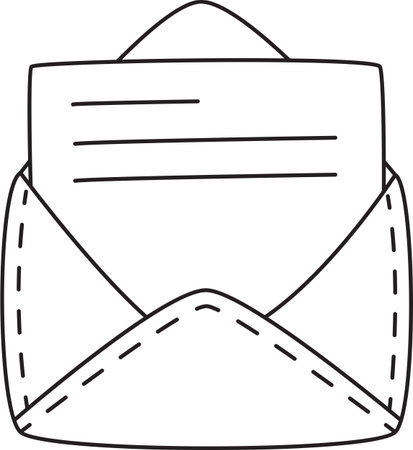 Black and White Outline of an Open Envelope Symbolizing Received Emailのイラスト素材