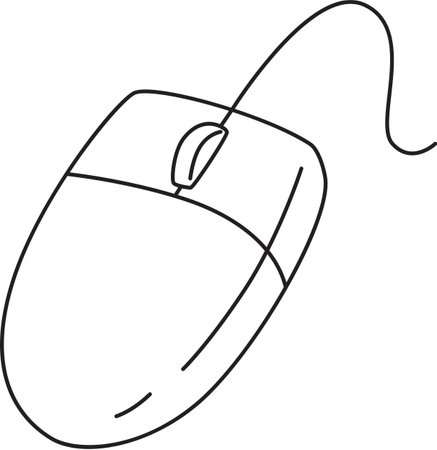 Black and White Outline of a Wired Computer Mouseのイラスト素材