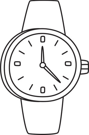 Black and White Outline of a Wristwatch or Clockのイラスト素材