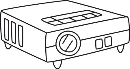 Black and White Outline of a Digital Projector with Light Beamのイラスト素材